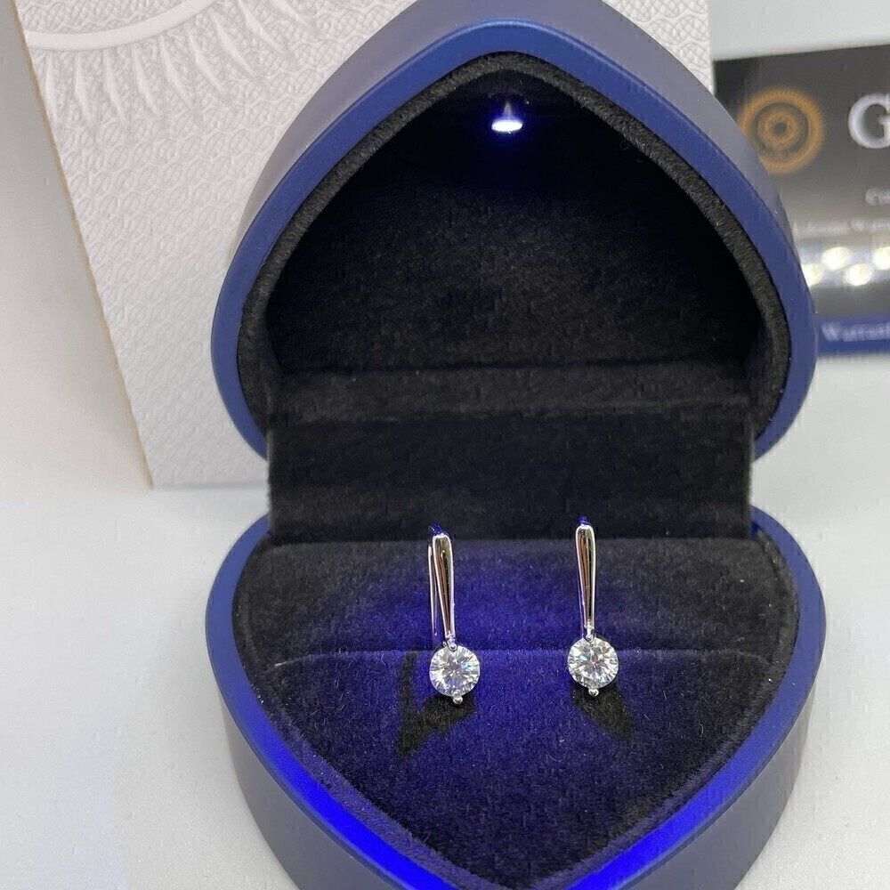 Moissanite Earrings GRA Certified Drop Earrings 18K 925 Silver Round Cut - Picture 4 of 12